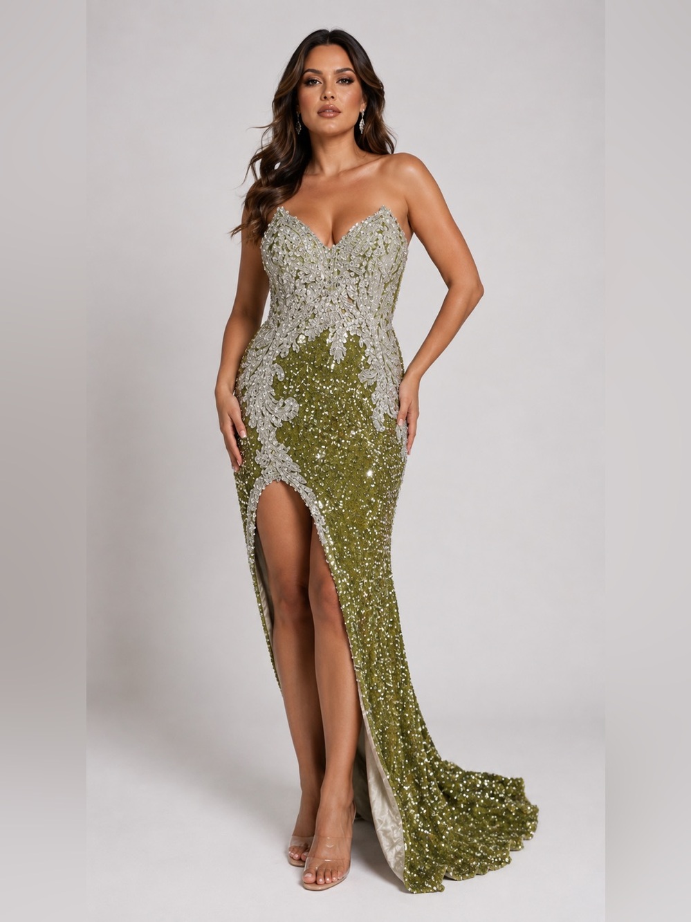Portia & Scarlett PS23645 Gold Crystal Sequin Gown Size 12 NWT $879